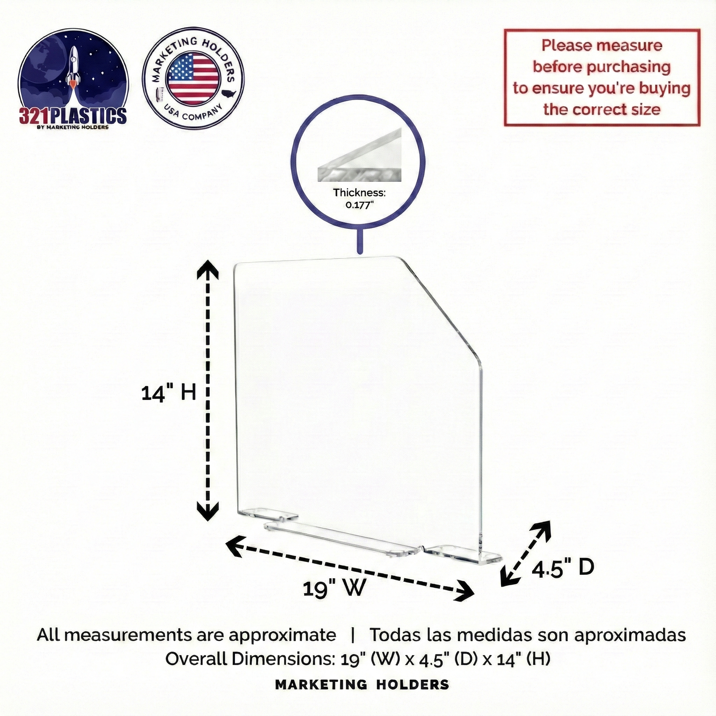 19"W x 14"H Splash Guard with Feet Acrylic Sink Barrier