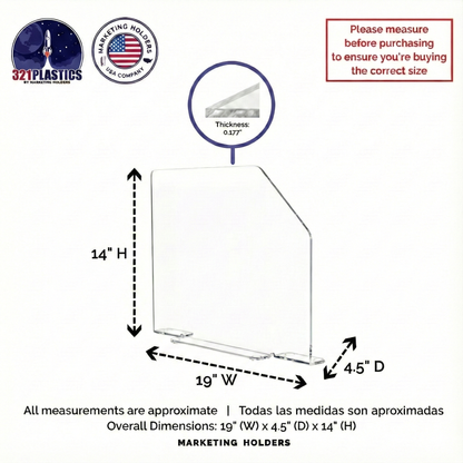 19"W x 14"H Splash Guard with Feet Acrylic Sink Barrier