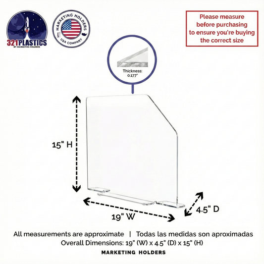 19"W x 15"H Splash Guard with Feet Acrylic Sink Barrier