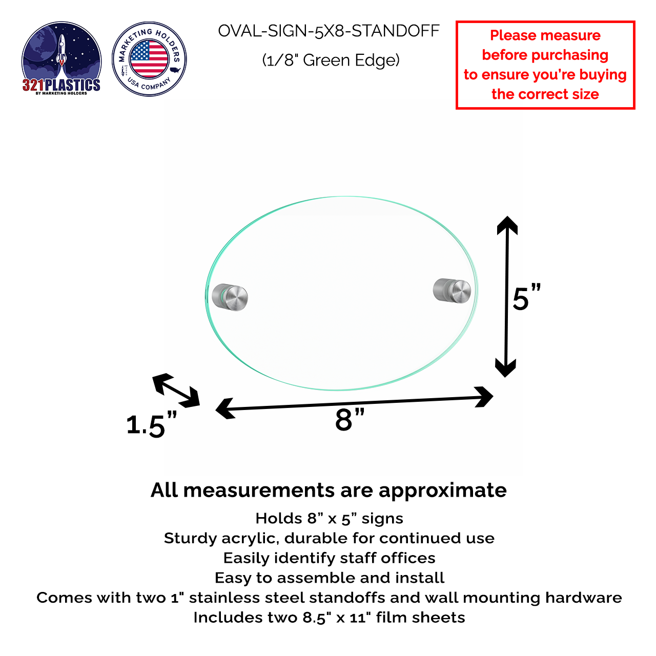 8" x  5" Wall Sign Holder Euro Style With Stainless Standoffs