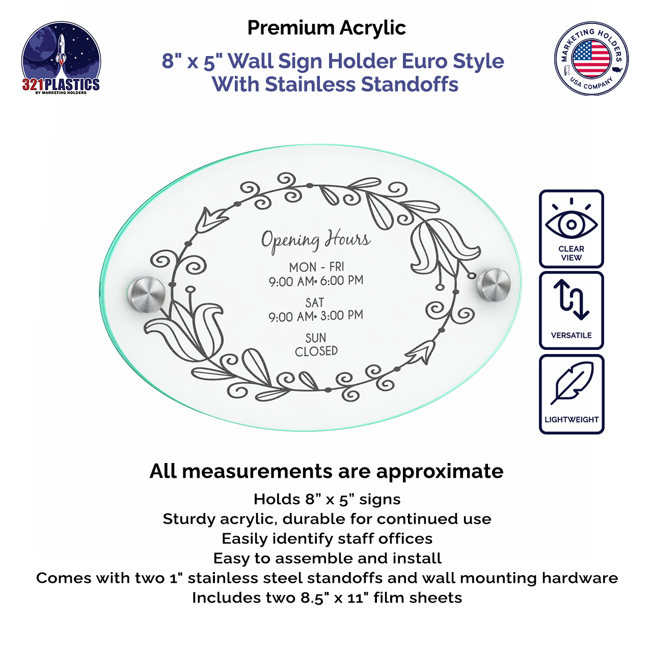 8" x  5" Wall Sign Holder Euro Style With Stainless Standoffs