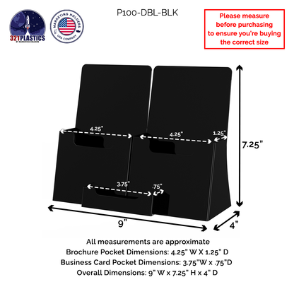 Two Pocket Brochure Stand for 4.25"W Trifolds with Card Pocket