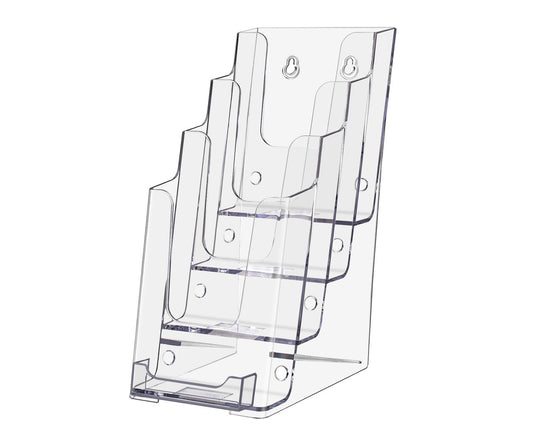 Tiered Trifold Holder for 4"W Brochures with Business Card Slot