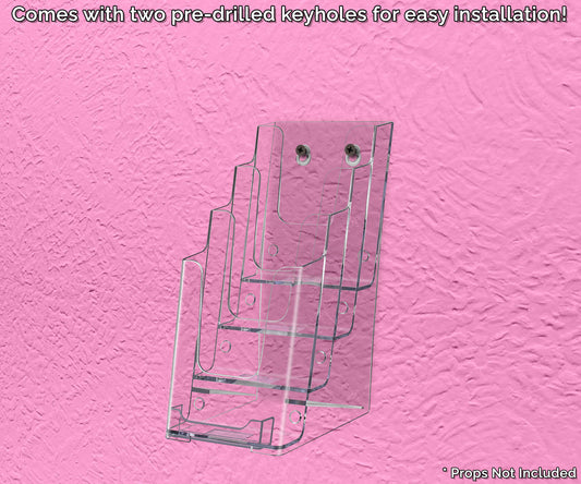 Tiered Trifold Holder for 4"W Brochures with Business Card Slot