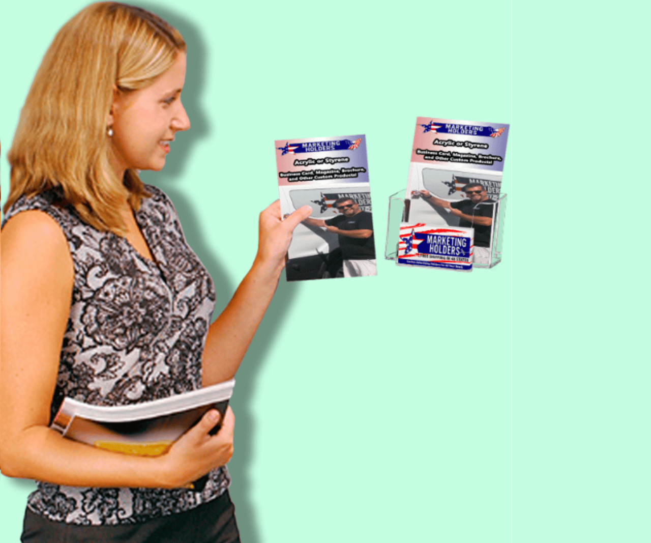 Booklet Holder for 6.5"W Pamphlets with Business Card Slot