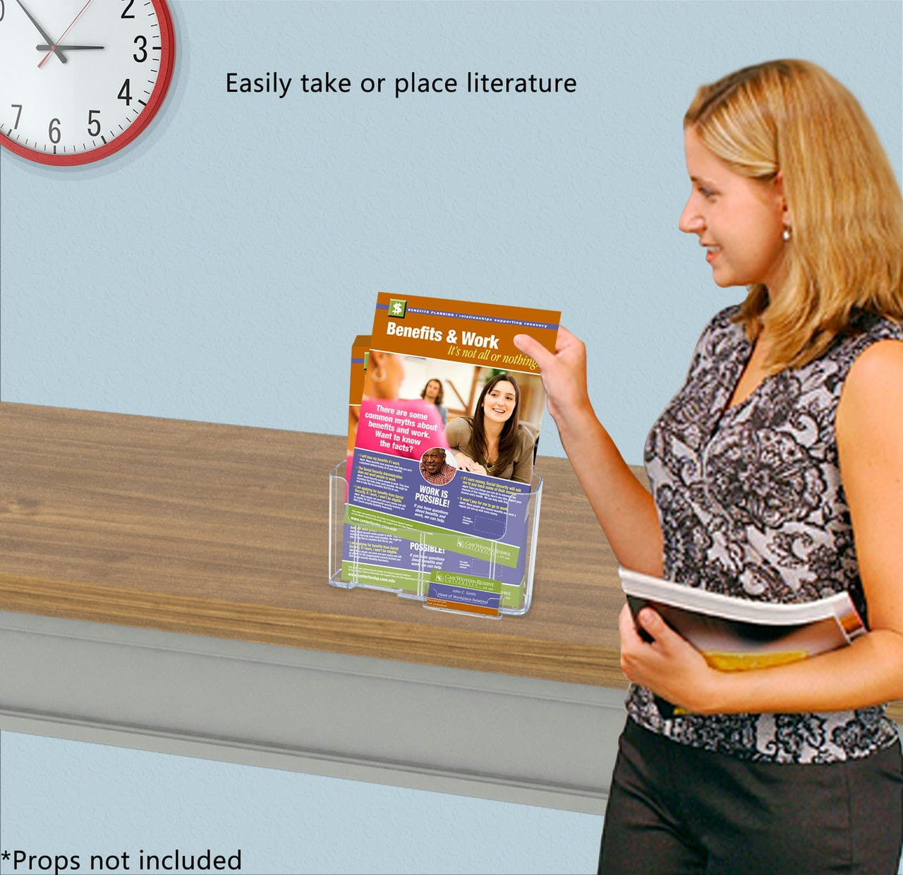 Brochure Holder for Trifolds and Flyers with Gift Card Pocket