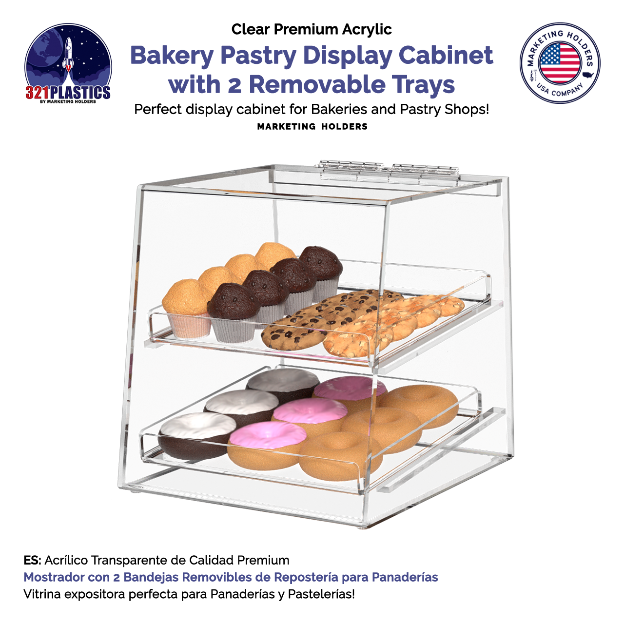 Bakery Pastry Display Cabinet 10.25" x 11.5" x 11" with 2 Trays