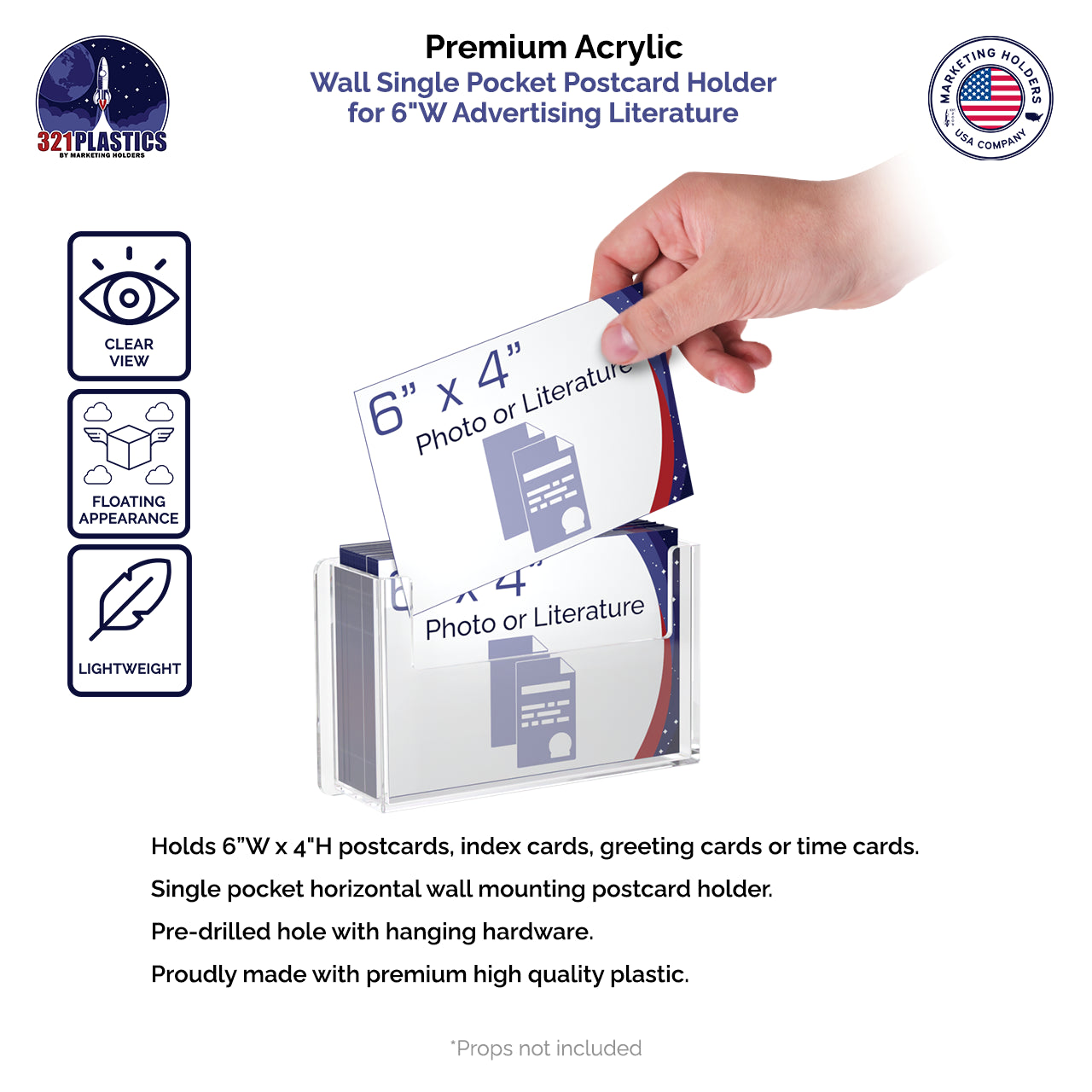 Wall Single Pocket Postcard Holder for 6"W Advertising Literature