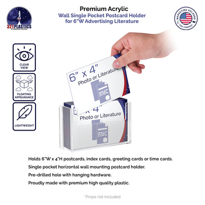 Wall Single Pocket Postcard Holder for 6"W Advertising Literature