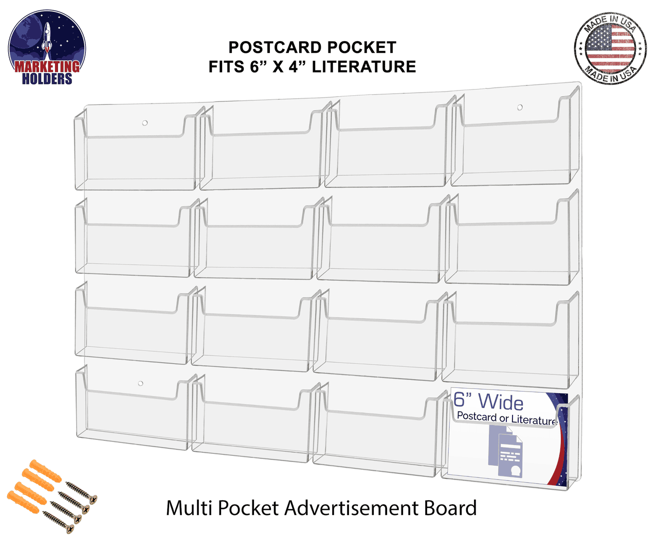 Sixteen Pocket Postcard Holder for 6"W Advertising Literature