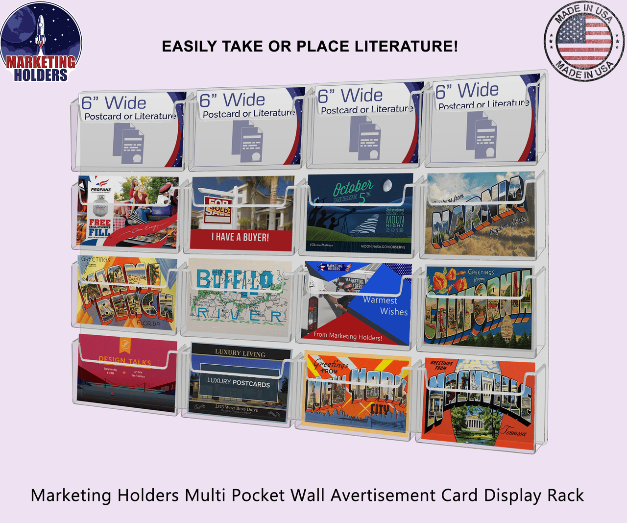 Sixteen Pocket Postcard Holder for 6"W Advertising Literature