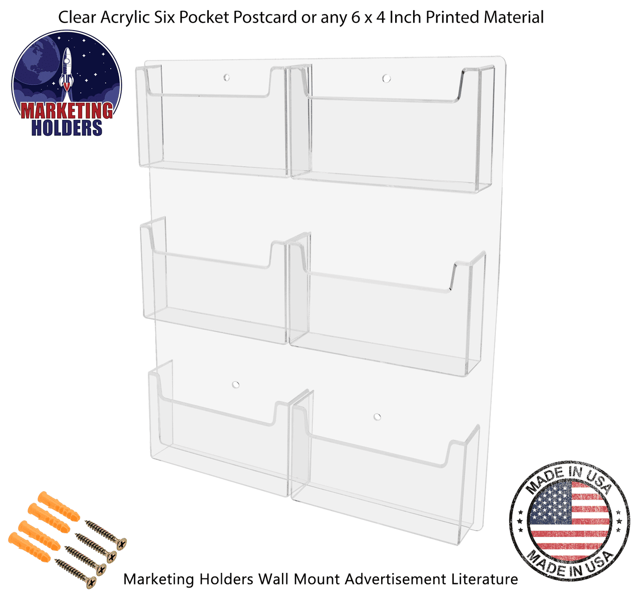 Wall 6 Pocket Postcard Holder for 6"W Advertising Literature