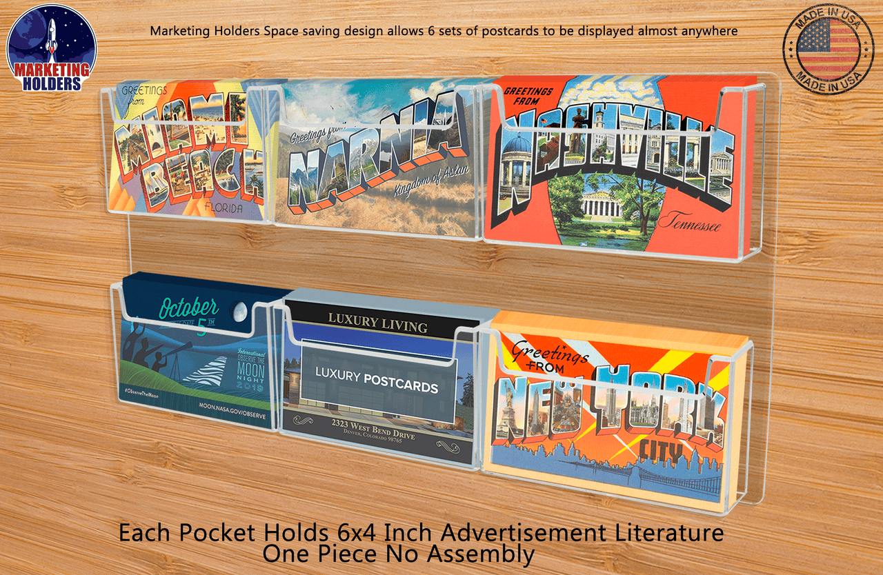 Wall Postcard Holder 6 Pocket Organizer for 6"W Advertisements