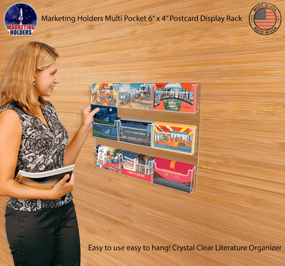 Wall 9 Pocket Postcard Holder for 6"W Advertising Literature