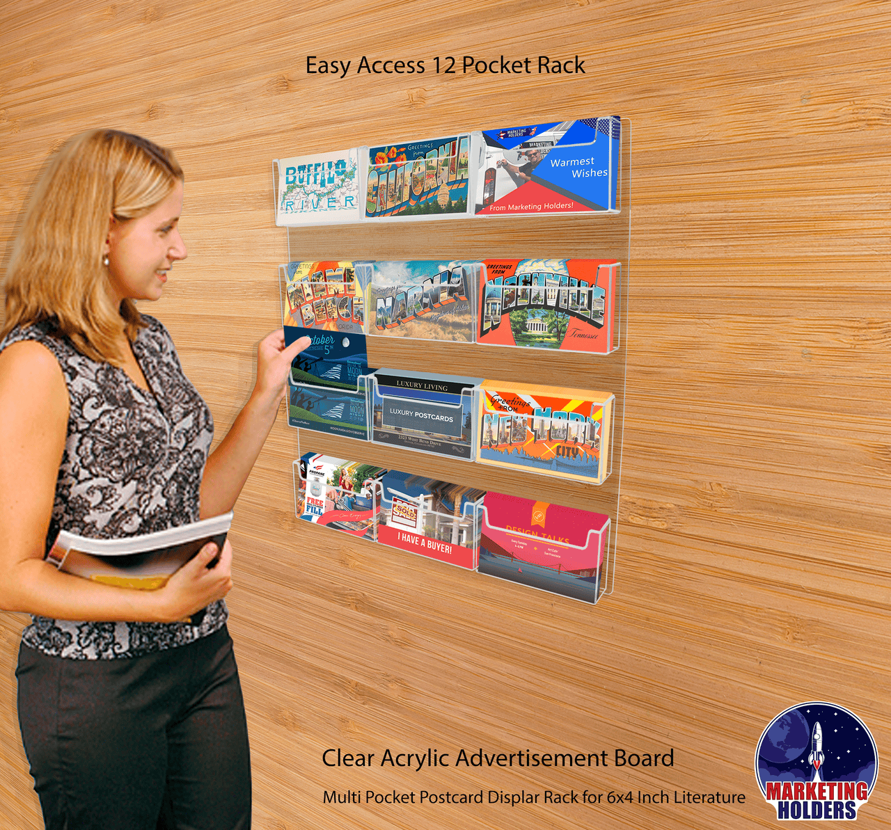 Wall Postcard Holder 12 Pocket Organizer for 6"W Advertisements