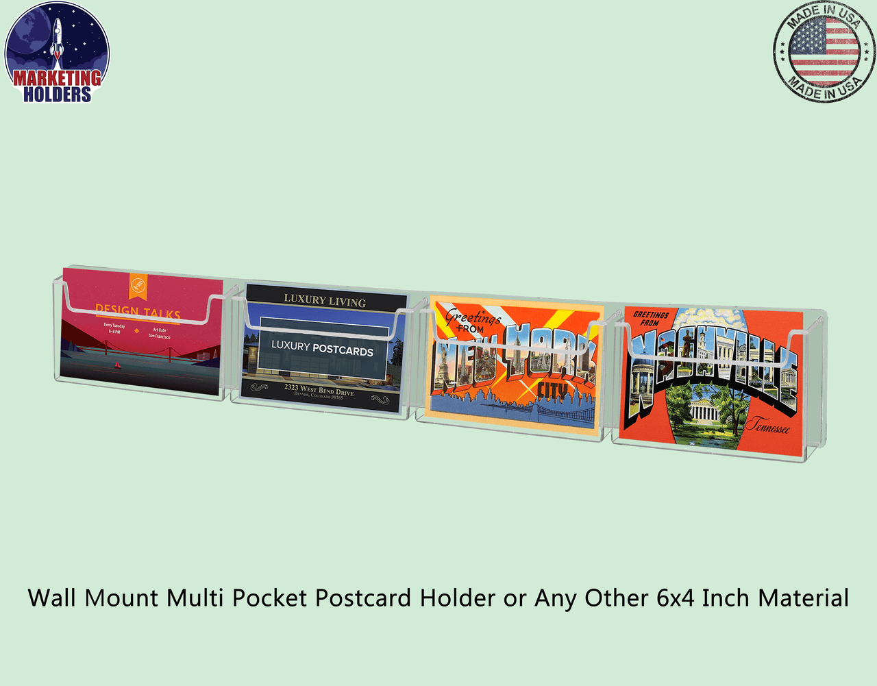 Postcard Holder 4 Pocket Organizer for 6"W Advertisements