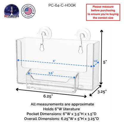 Suction Cup 6"W Postcard Holder with Card Pocket and Window Hooks