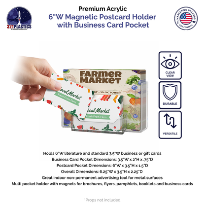 6"W Magnetic Postcard Holder with Business Card Pocket