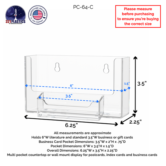 6"W Postcard Literature Holder with Business Card Pocket