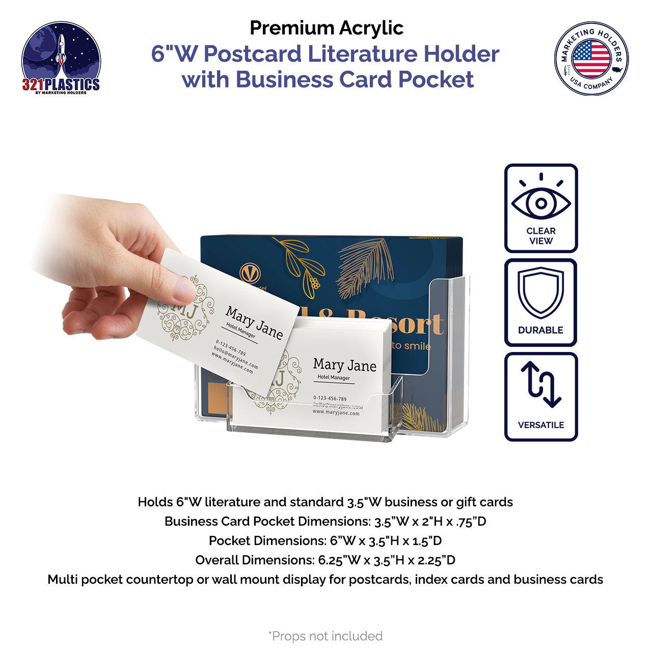 6"W Postcard Literature Holder with Business Card Pocket