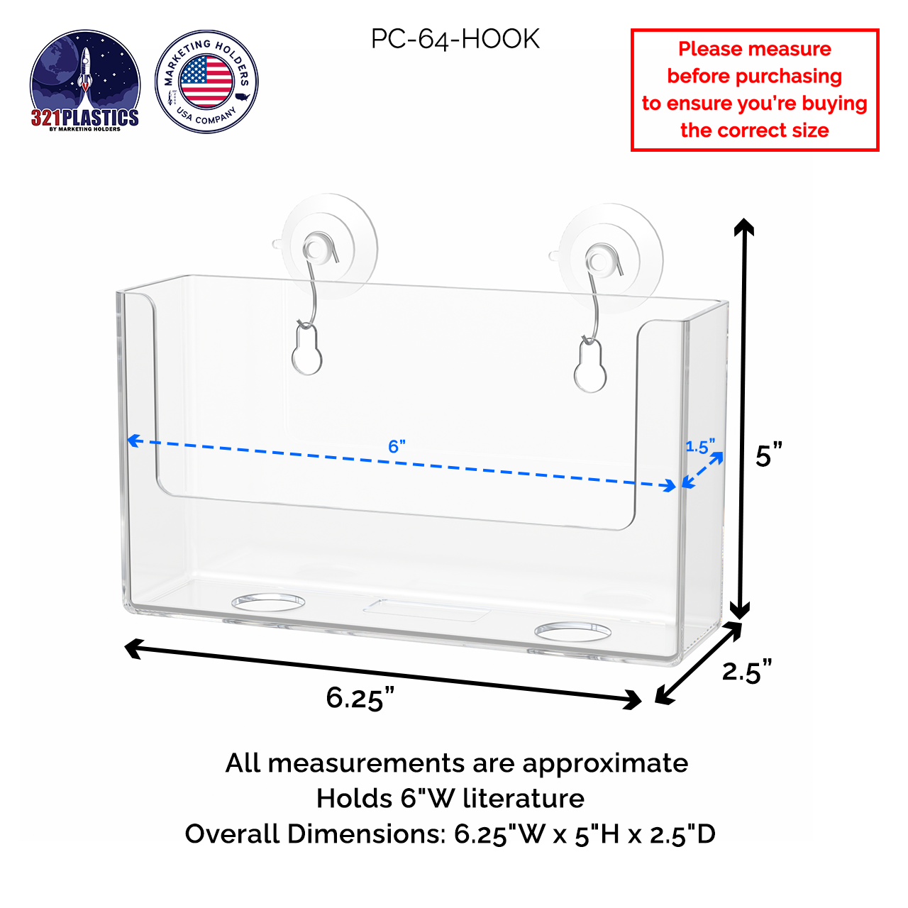 Suction Cup 6"W Postcard Holder with Window Hooks