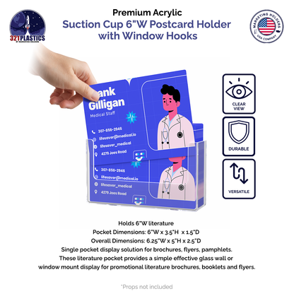 Suction Cup 6"W Postcard Holder with Window Hooks
