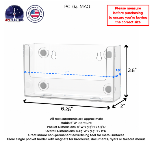 6"W Magnetic Postcard Holder Metal Mount Booklet Display