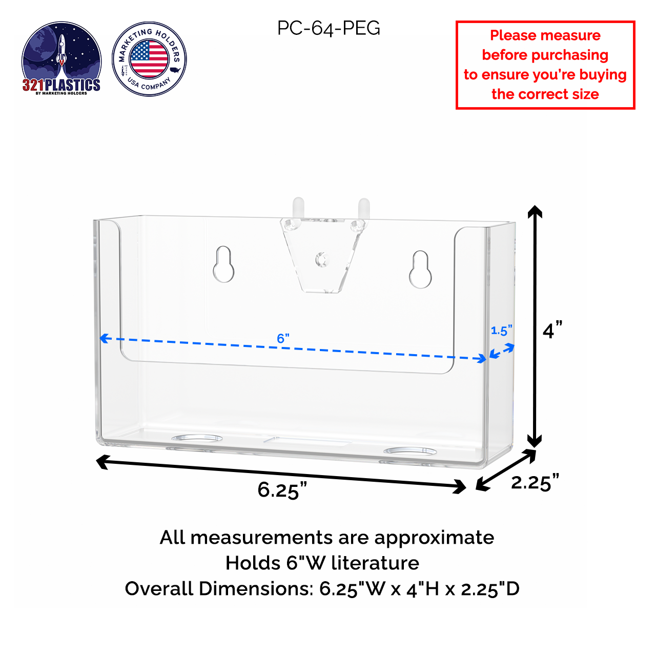 Pegboard 6"W Postcard Holder Literature Display Rack