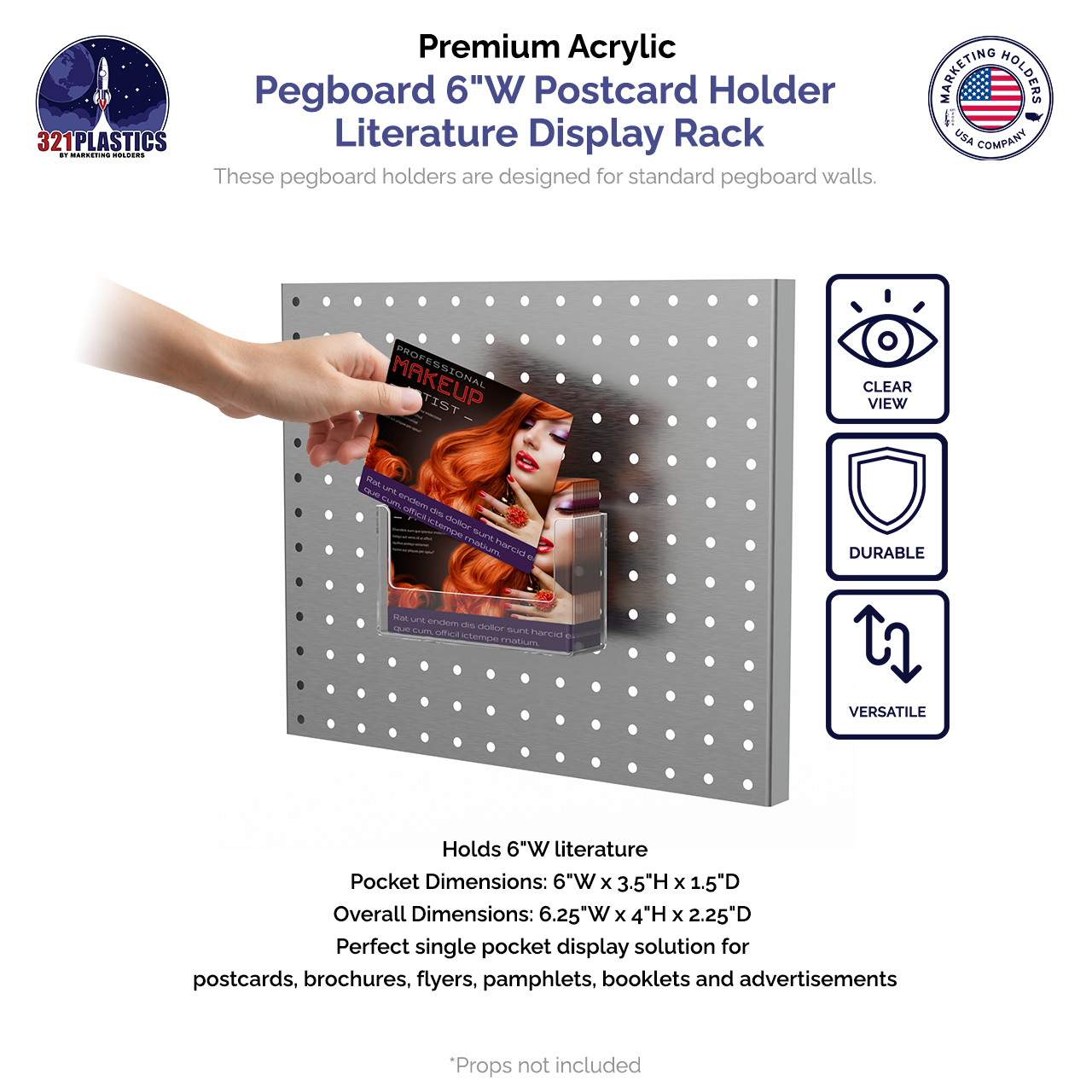 Pegboard 6"W Postcard Holder Literature Display Rack