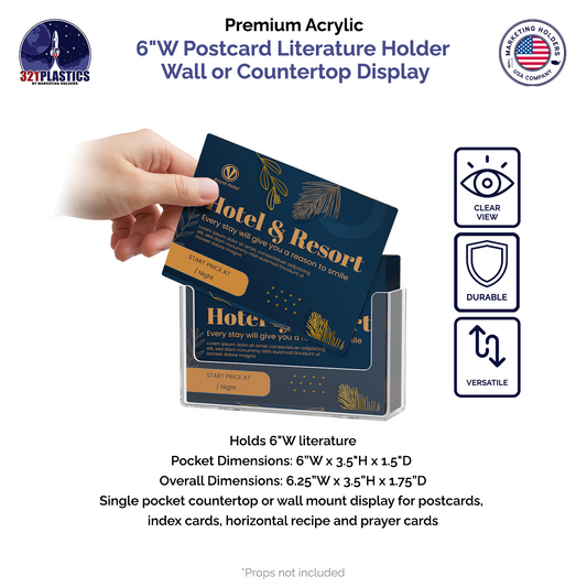 6"W Postcard Literature Holder Wall or Countertop Display
