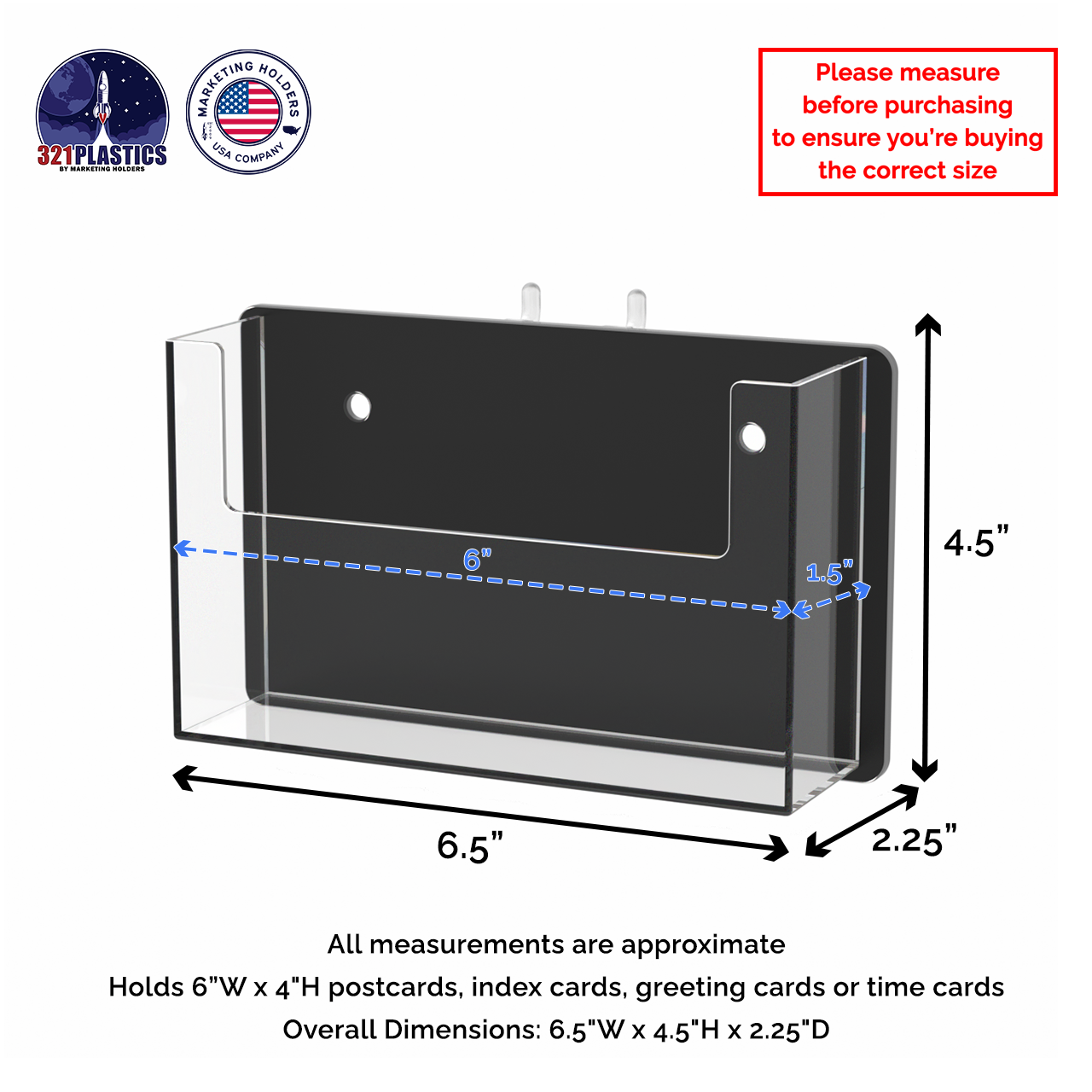 Pegboard 6"W Postcard Index Time Card Single Pocket Holder
