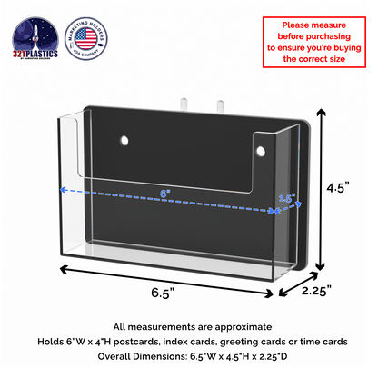Pegboard 6"W Postcard Index Time Card Single Pocket Holder