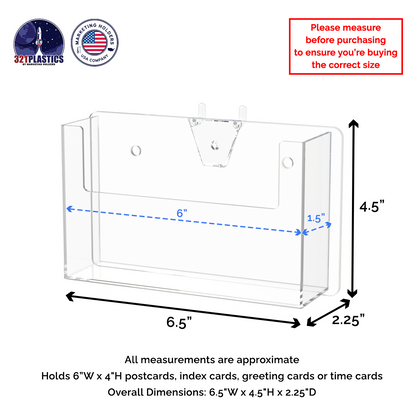 Pegboard 6"W Postcard Index Time Card Single Pocket Holder