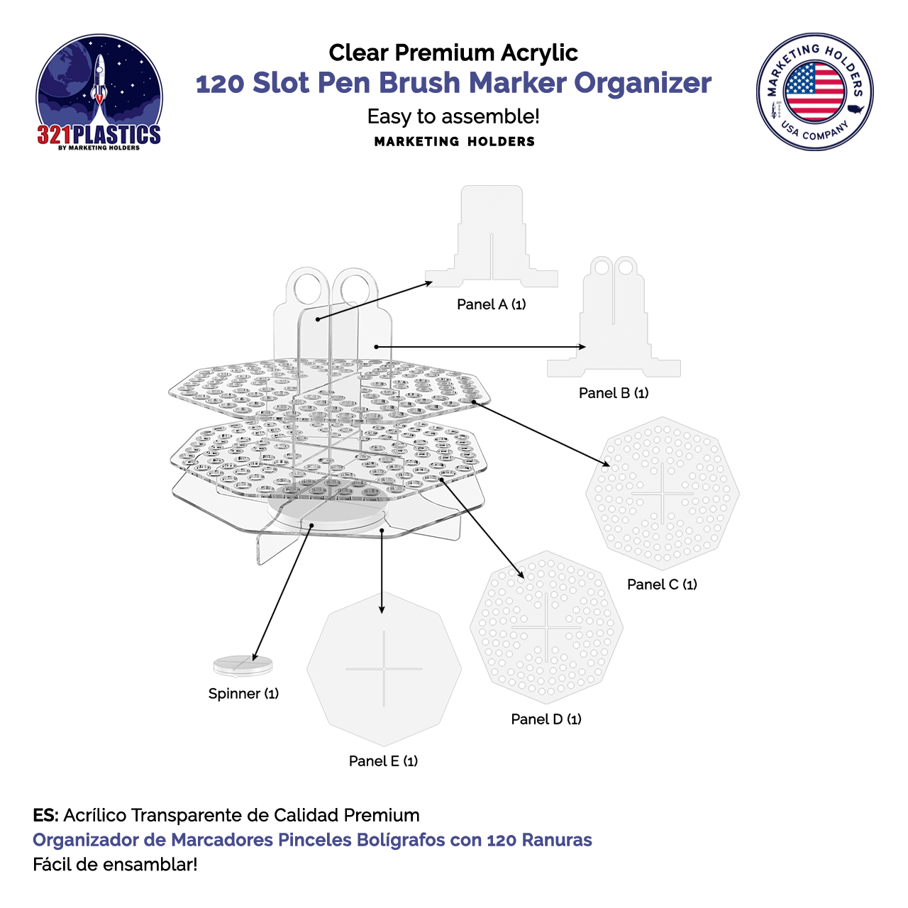 Rotating 120 Slot Pen Marker Brushes Holder Display Organization