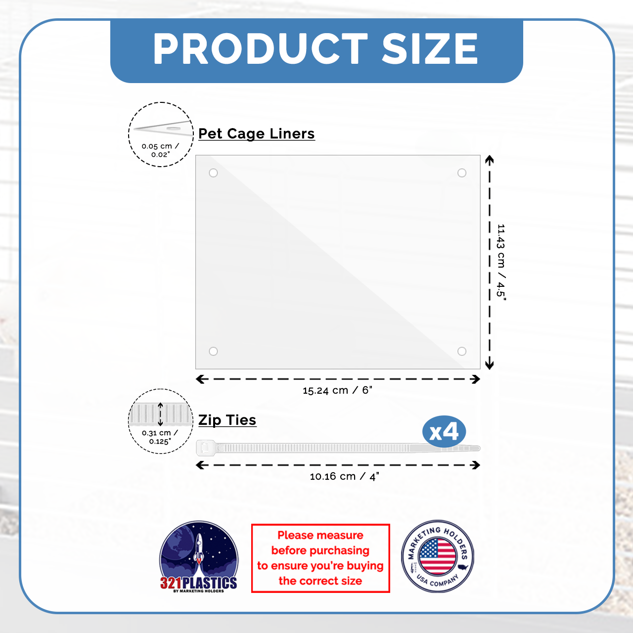 6"W x 4.5"H Urine Guard Pet Cage Liner Splash Guard Plastic Sides