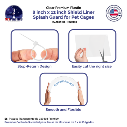 8"W x 12"H Urine Guard Pet Cage Liner Splash Guard Plastic Sides