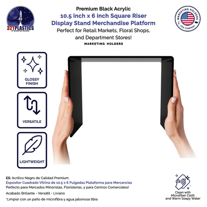 10.5" x 6" Riser Display Stand Acrylic Retail Black .118 Thick