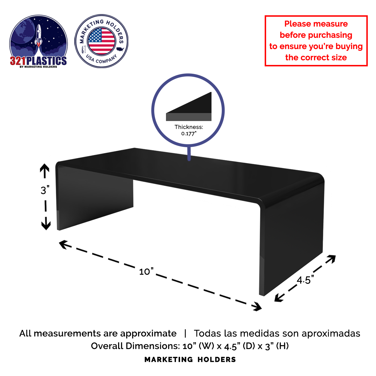 10" x 4.5" Riser Display Showcase Stand Black Acrylic