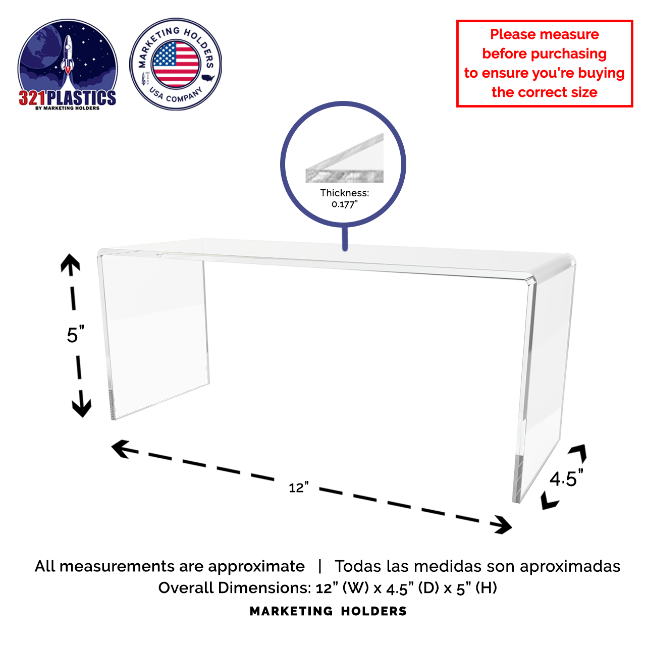 12" x 4.5" Riser Display Stand Acrylic Merchandise Showcase