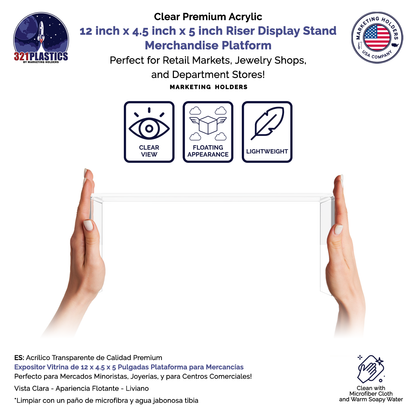 12" x 4.5" Riser Display Stand Acrylic Merchandise Showcase