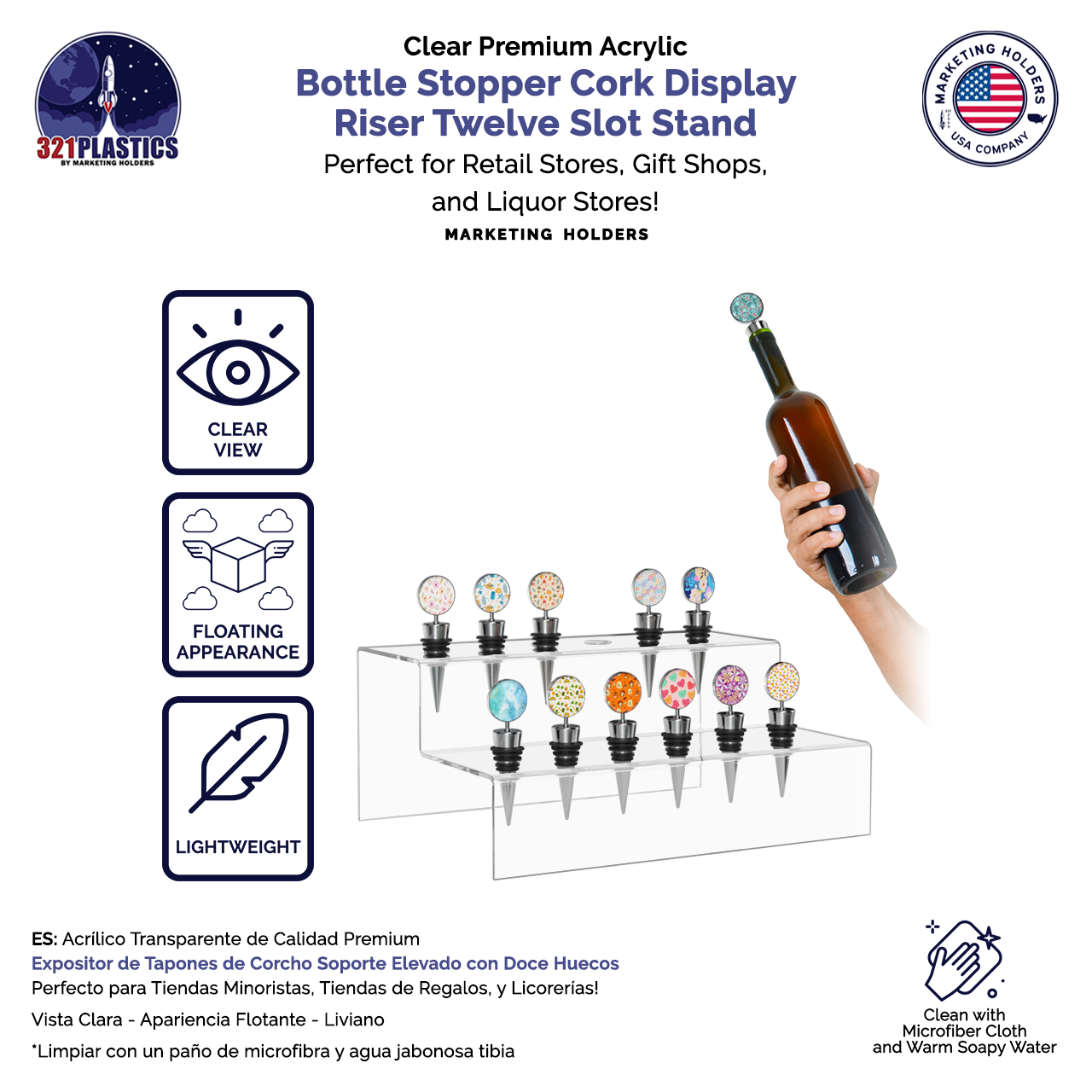 Wine Bottle Stopper Topper Display Two Tier 12 Slot Space Saver