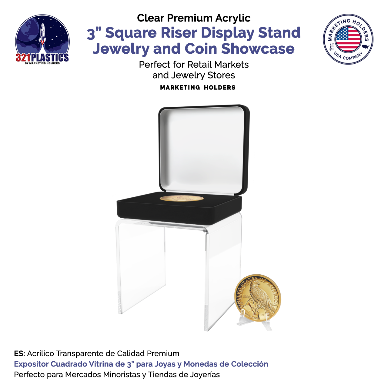 3" Square Riser Display Showcase Stand Acrylic Coin Platform