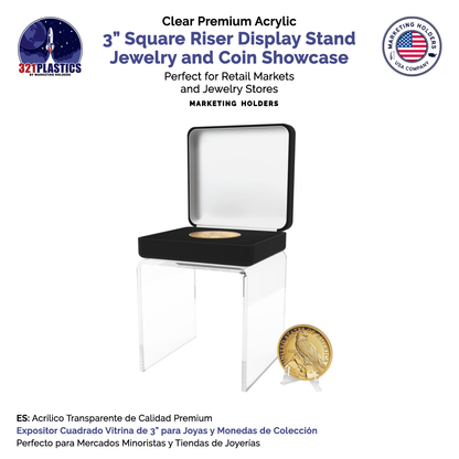 3" Square Riser Display Showcase Stand Acrylic Coin Platform