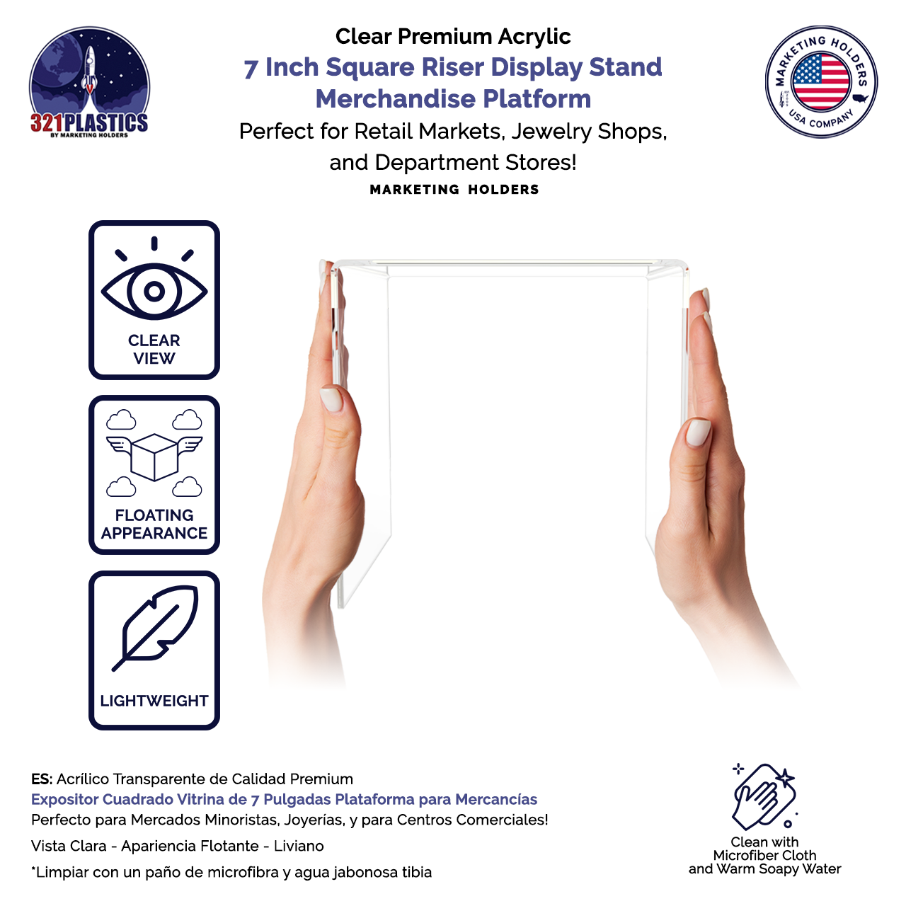 7" Square Riser Display Stand Product Showcase Acrylic Pedestal