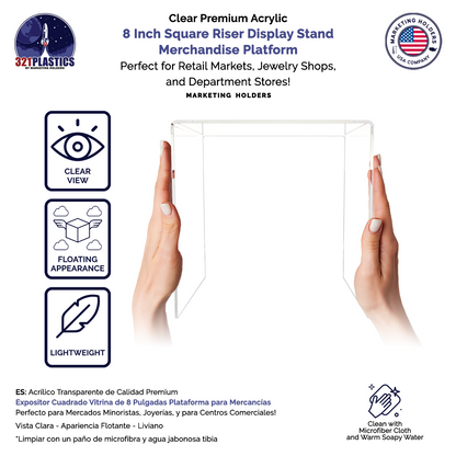 8" Square Riser Retail Showcase Display Platform Acrylic Table