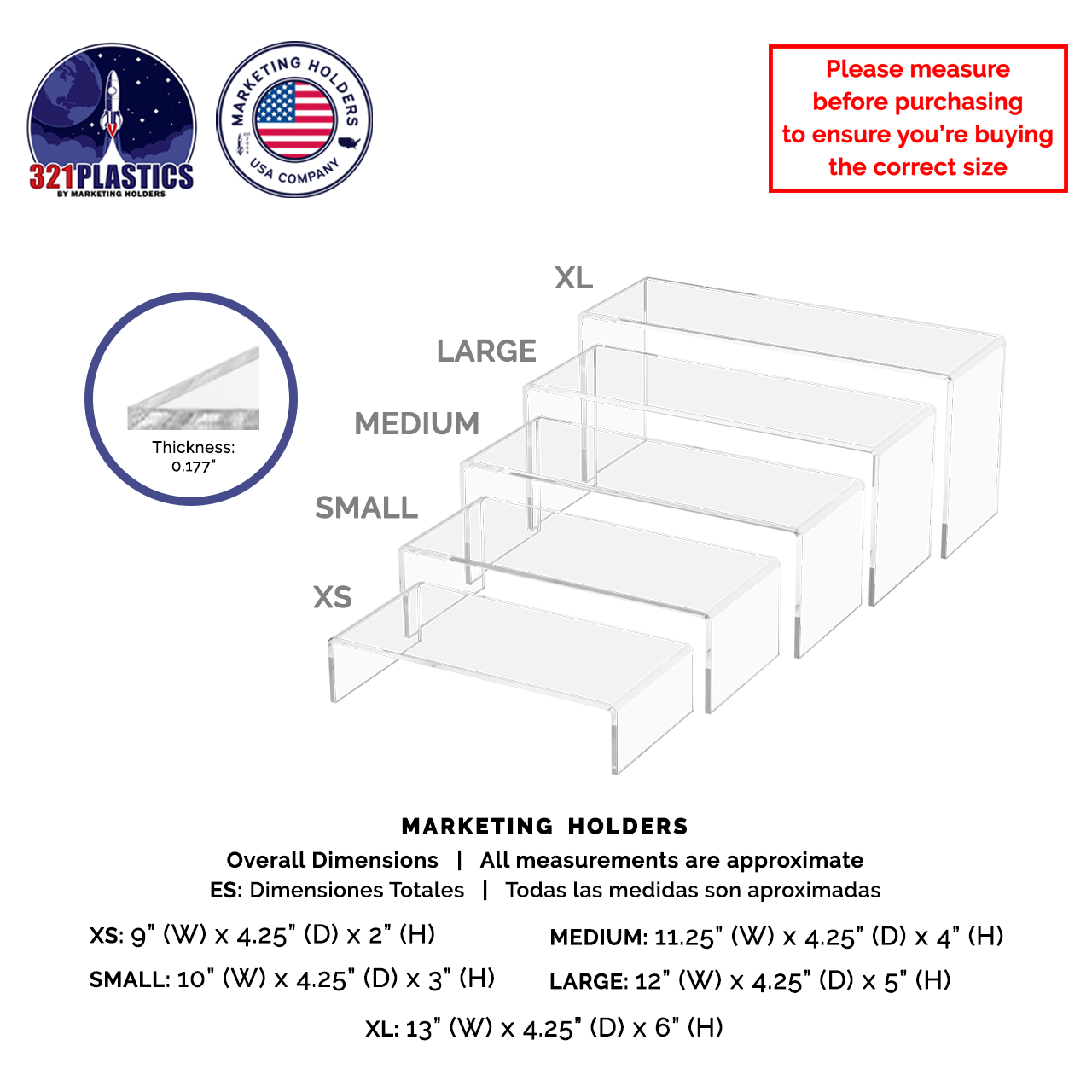 9" 10" 11" 12" 13" Riser Display Stands Acrylic 5 Pieces
