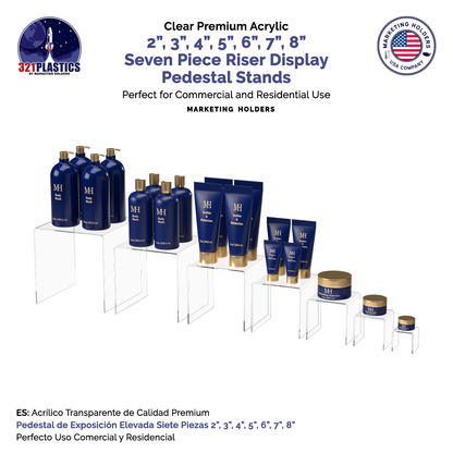 2" 3" 4" 5" 6" 7" 8" Riser Display Showcase Stands with 7 Pieces