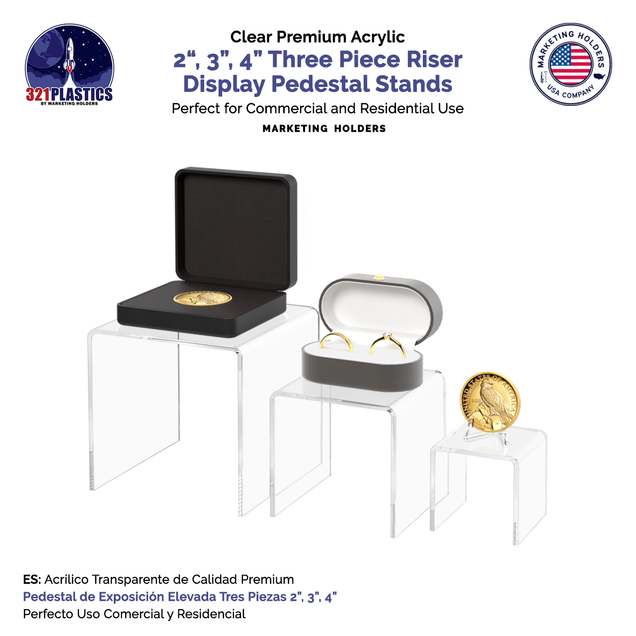 2" 3" 4" Riser Display Pedestal Showcase Stands with 3 Pieces