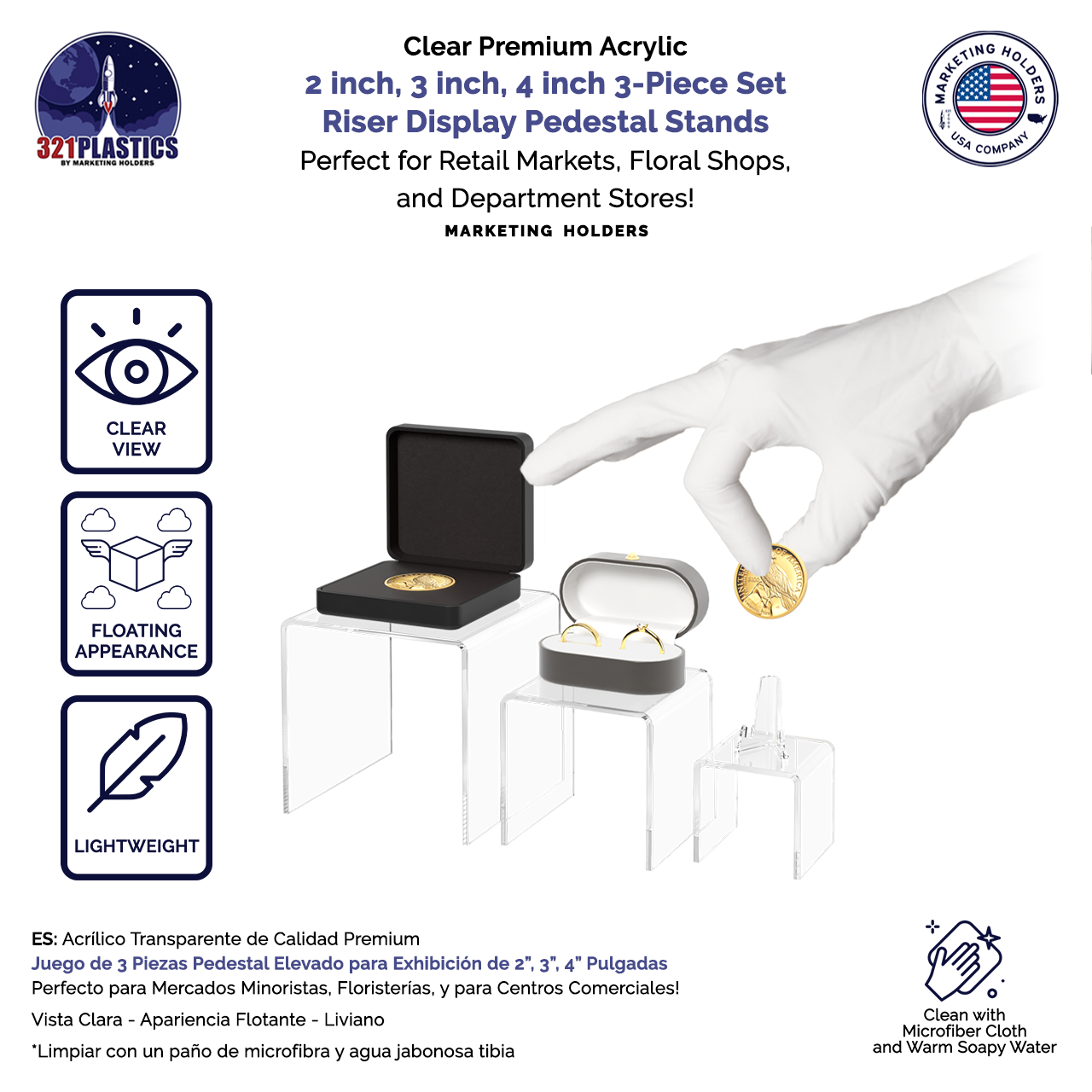 2" 3" 4" Riser Display Pedestal Showcase Stands with 3 Pieces