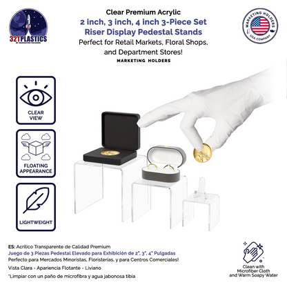 2" 3" 4" Riser Display Pedestal Showcase Stands with 3 Pieces